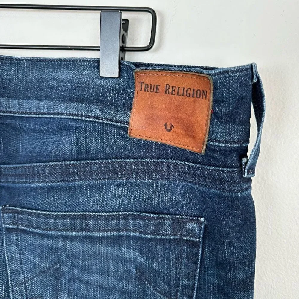 True Religion Mens Relaxed Skinny Rocco No Flap SE Dark Wash Snap Cuff Hidden Bu